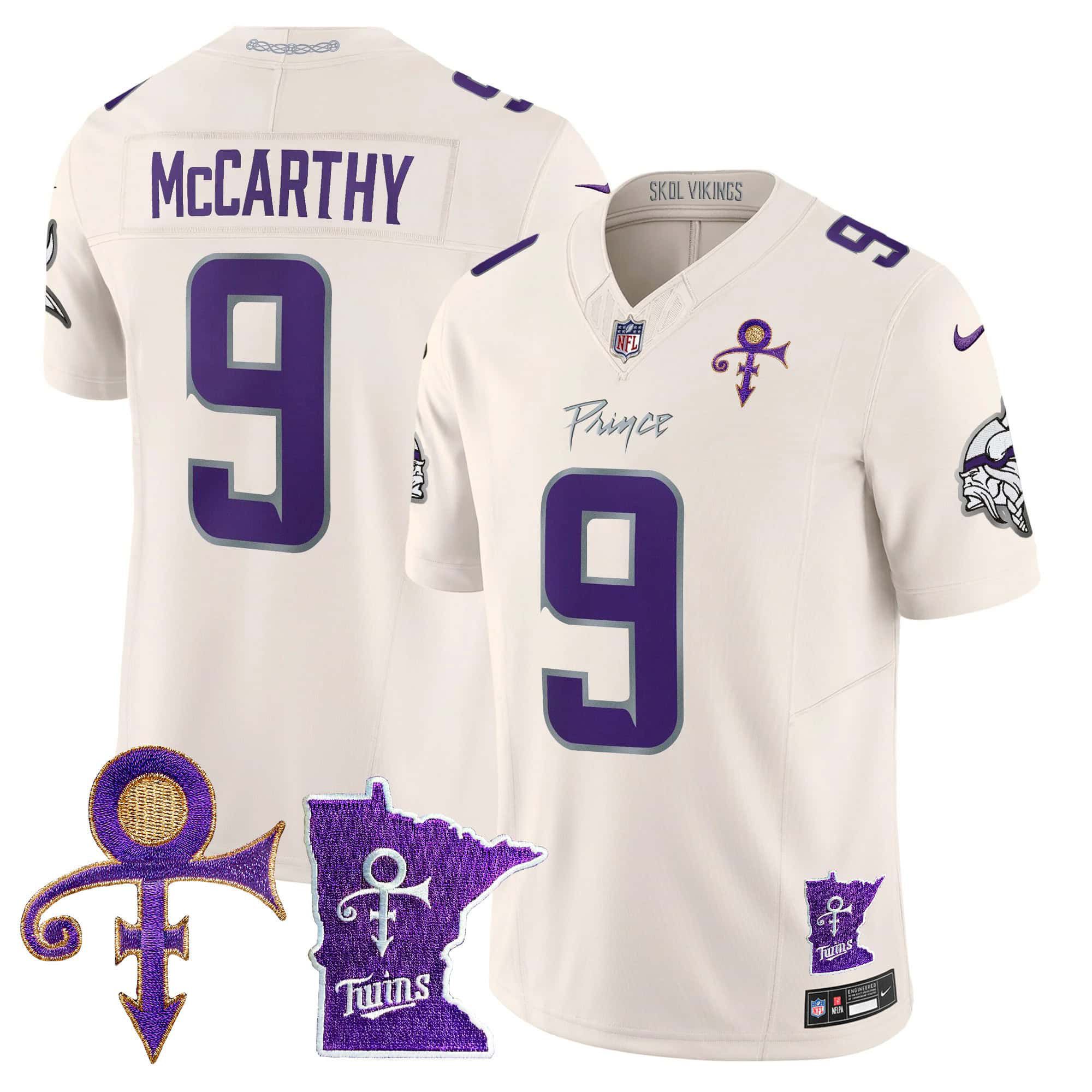 Men Minnesota Vikings 9 Mccarthy Cream 2024 Nike Prince Vapor Limited NFL Jersey